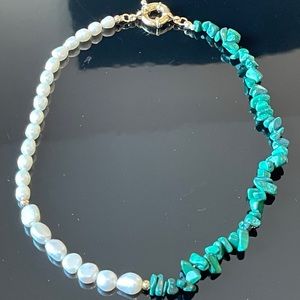 Freshwater Pearl and Jade Necklace hand made.